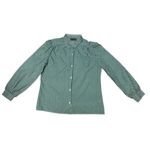 Vintage ACT III Green White Striped Blouse Womens Size 18 100% Polyester USA